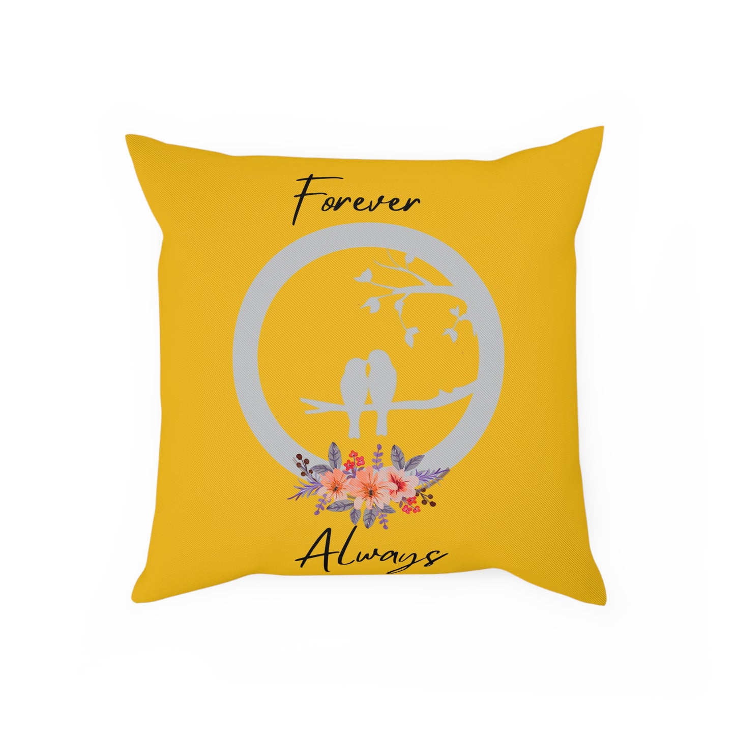 Coussin Décoratif Jaune 'Forever Always', Coussin Accent Floral Romantique, Coussin décorative Romantique, Coussin tendance