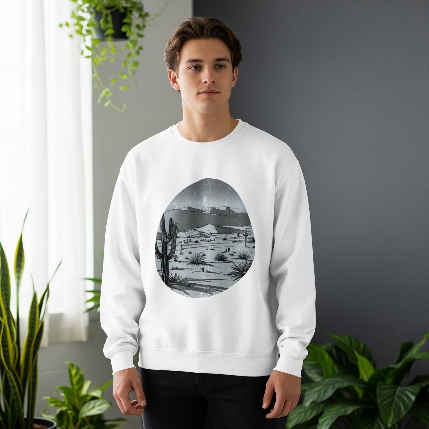 Sweat-Shirt à Design Paysage Désertique Minimaliste, Cadeau Unique, Amateurs de la nature, Modèle Tendance et Décontracté