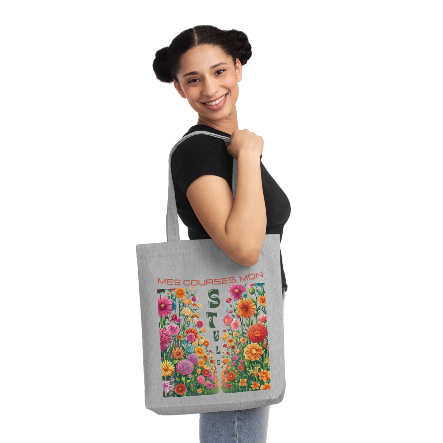 Sac Fourre-tout Fleuri, Mes Courses, Mon Style, Sac Fourre-Tout Ecologique, Sac de Courses stylé, Sac avec message positif