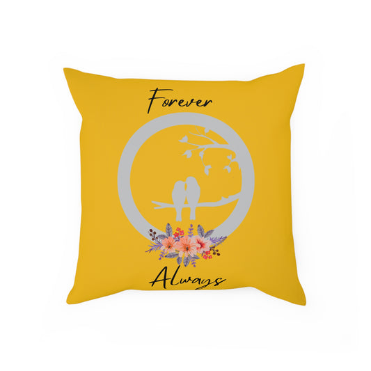 Coussin Décoratif Jaune 'Forever Always', Coussin Accent Floral Romantique, Coussin décorative Romantique, Coussin tendance