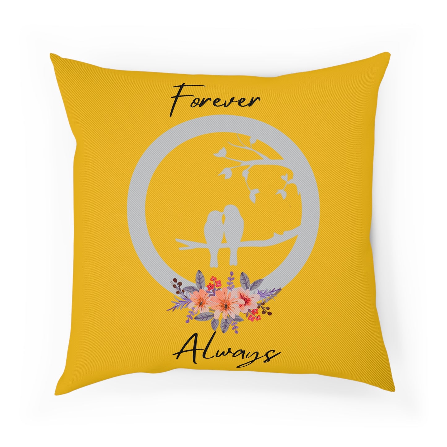 Coussin Décoratif Jaune 'Forever Always', Coussin Accent Floral Romantique, Coussin décorative Romantique, Coussin tendance