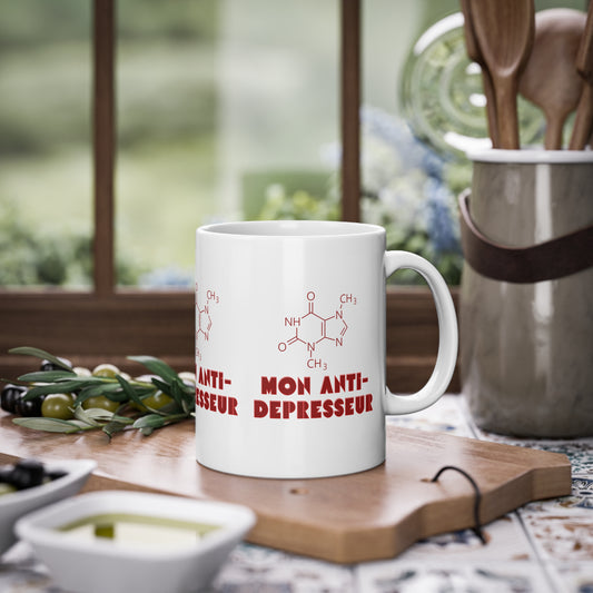 Mug Drôle et Motivant 'Mon Anti-Dépresseur' - Cadeau Original pour Amateurs de Café - Mug Bonne Humeur - Standard Mug 11Oz