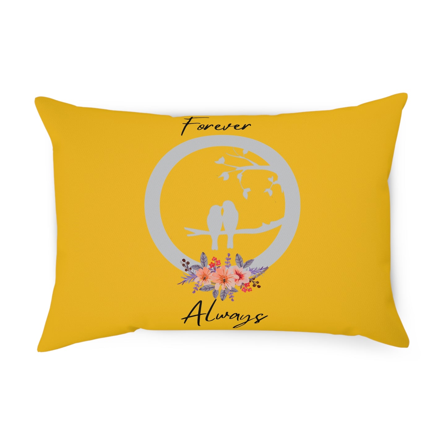 Coussin Décoratif Jaune 'Forever Always', Coussin Accent Floral Romantique, Coussin décorative Romantique, Coussin tendance