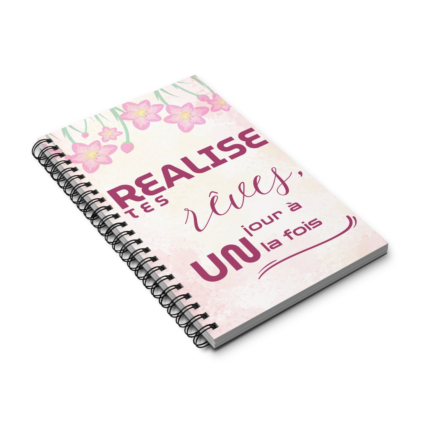 Carnet de Notes Inspirant "Réalise tes Rêves, Agenda Un Jour à la Fois" - Agenda motif fleur rose - Carnet de note motivant - Motivation Quotidienne