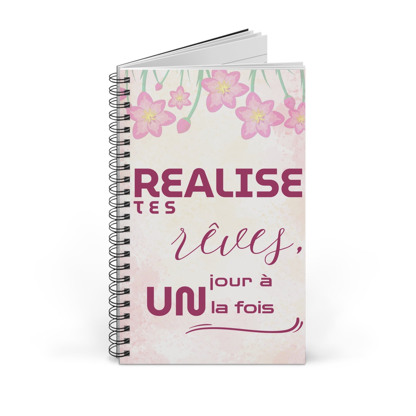 Carnet de Notes Inspirant "Réalise tes Rêves, Agenda Un Jour à la Fois" - Agenda motif fleur rose - Carnet de note motivant - Motivation Quotidienne
