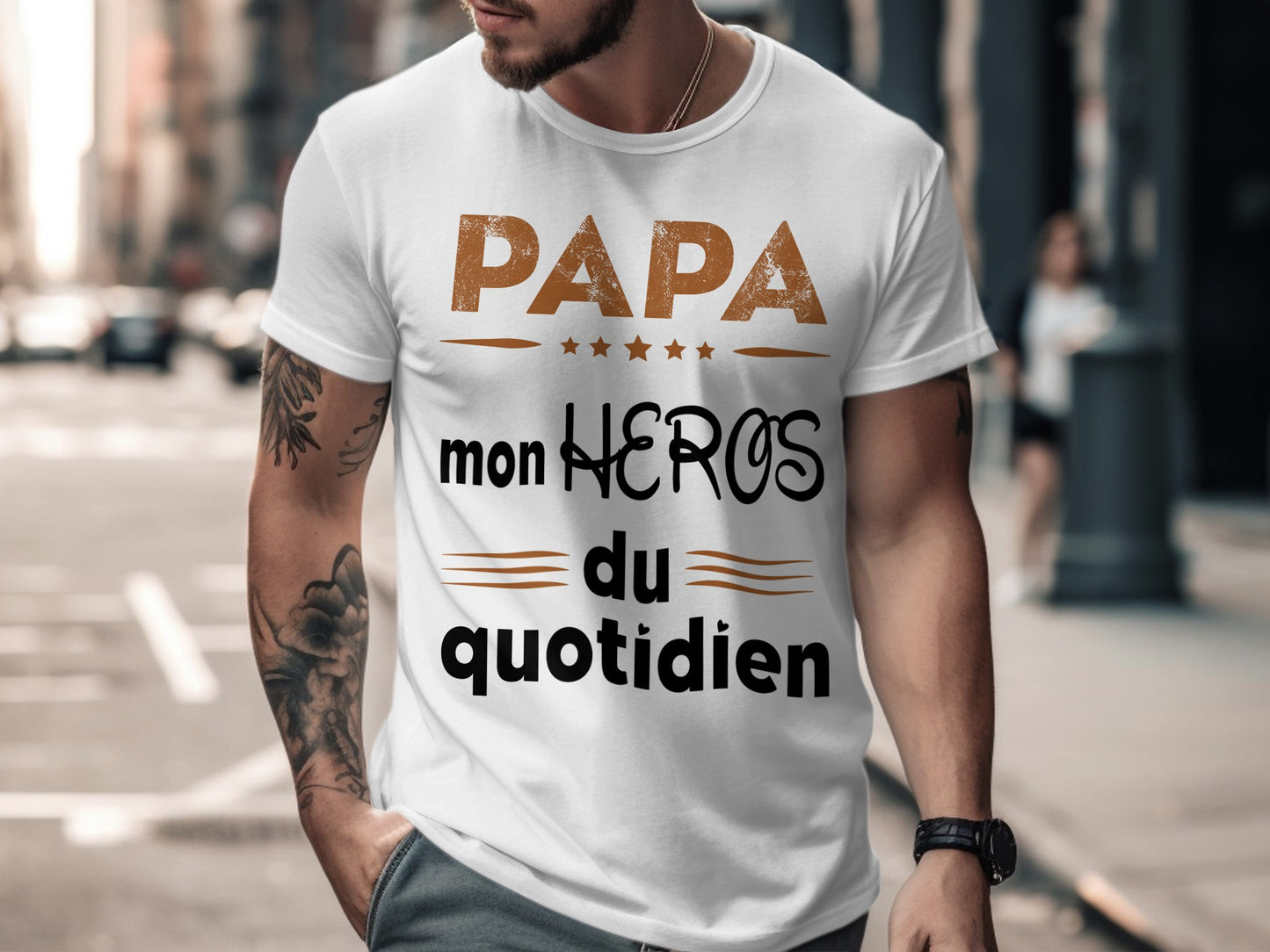 Papa T-Shirt Cadeau des pères, Mon Héros du quotidien, T-Shirt Papa Français, Cadeau Papa Original,  T-shirt Hommage pour Papa