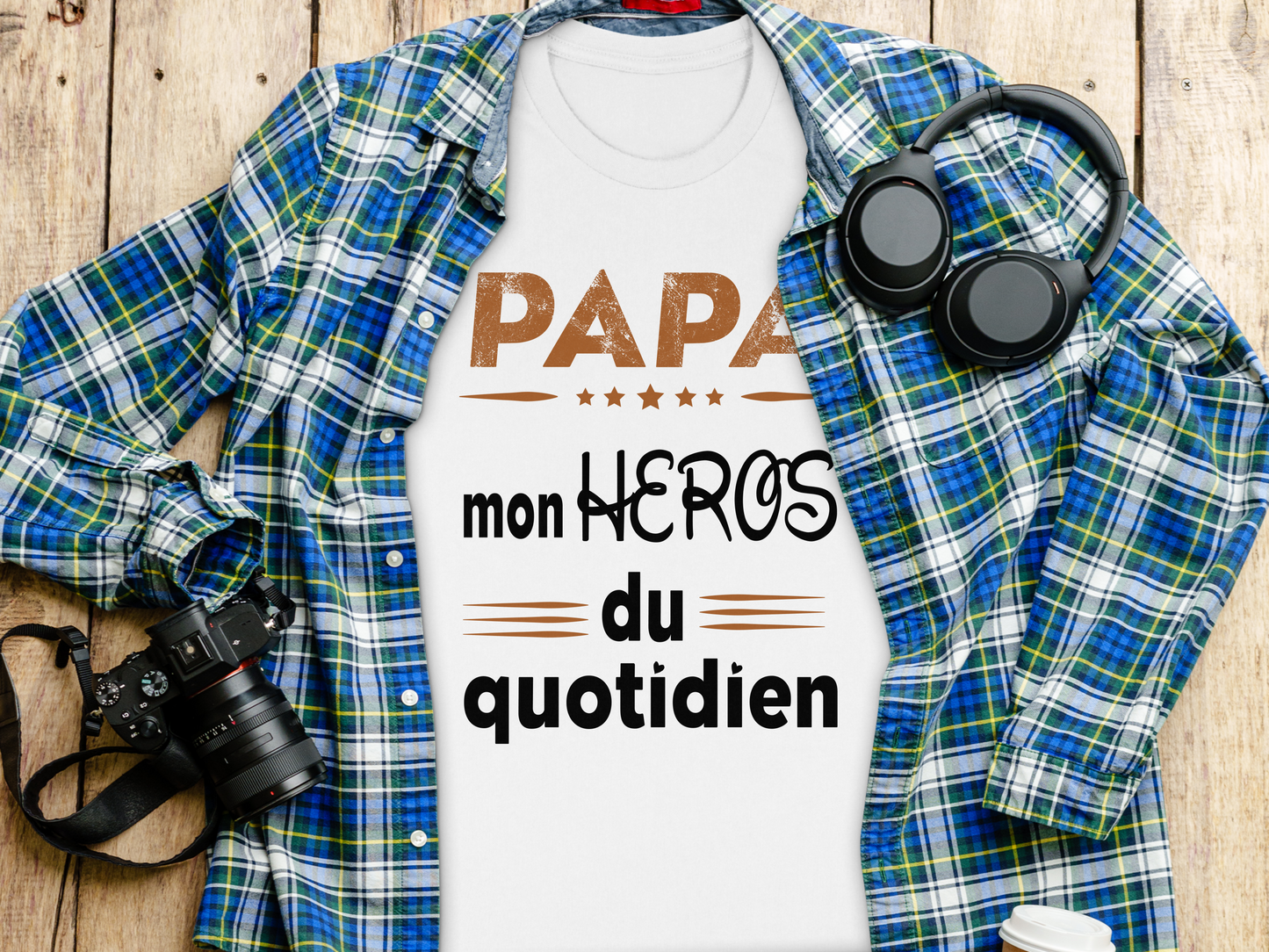 Papa T-Shirt Cadeau des pères, Mon Héros du quotidien, T-Shirt Papa Français, Cadeau Papa Original,  T-shirt Hommage pour Papa