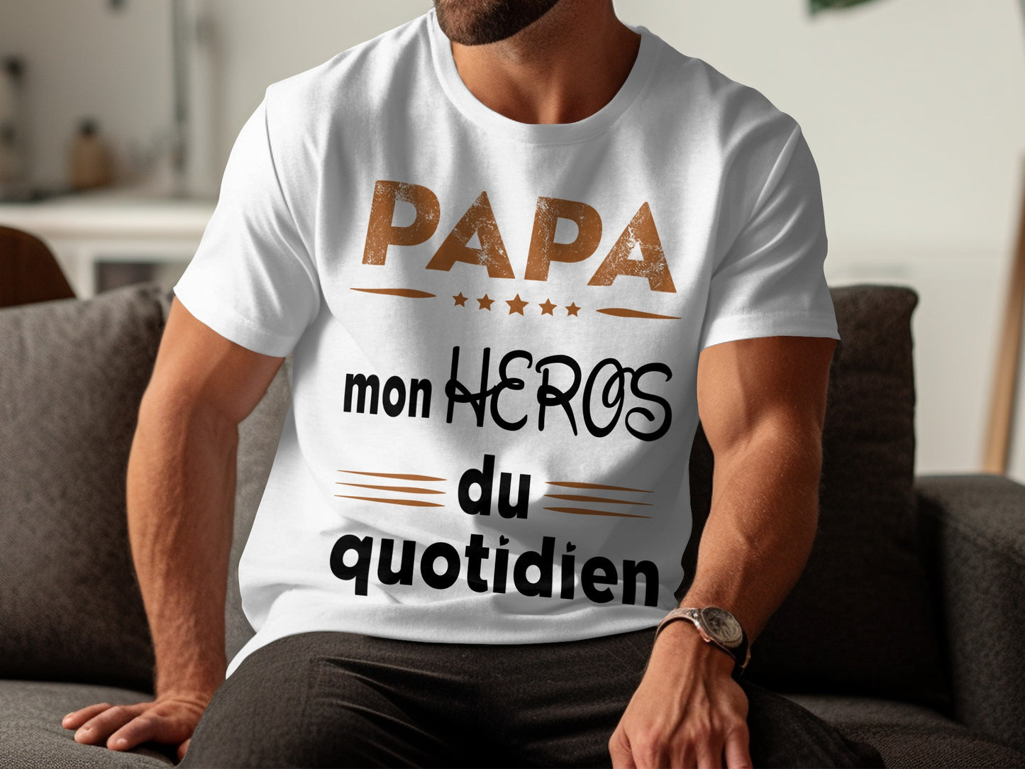 Papa T-Shirt Cadeau des pères, Mon Héros du quotidien, T-Shirt Papa Français, Cadeau Papa Original,  T-shirt Hommage pour Papa