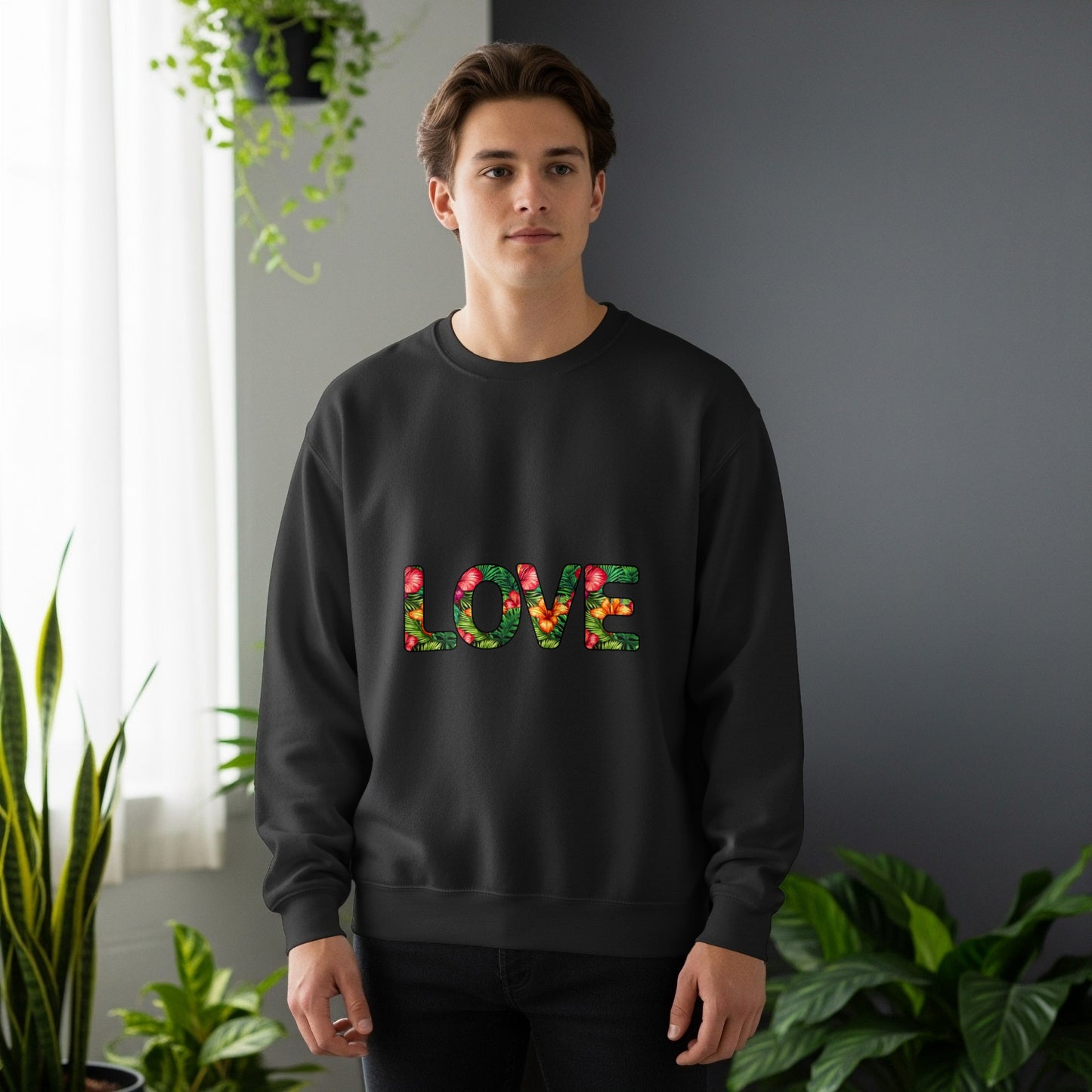 Sweat-Shirt Tendance 'LOVE' avec Imprimé Tropical, Cadeau Unique, Amateurs de Mode Décontractée, Modèle Simple et Tendance